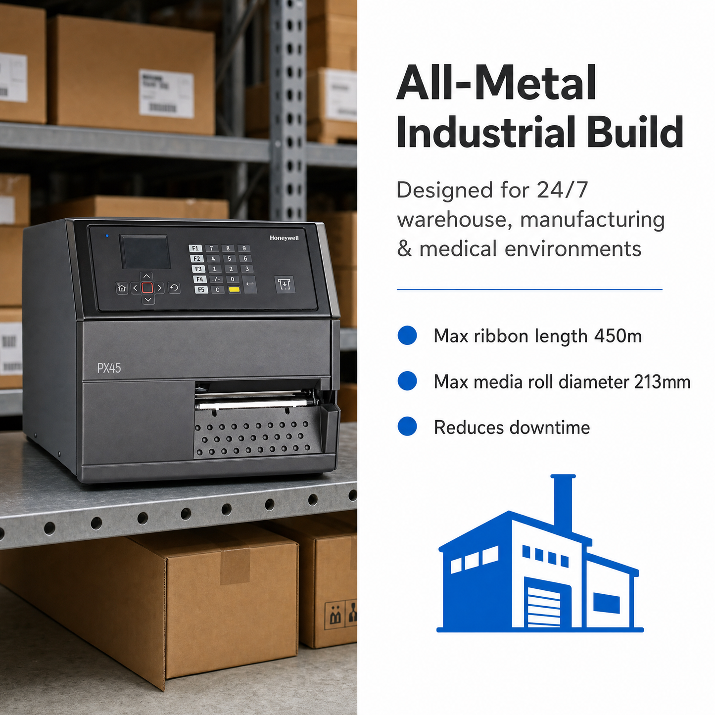 Honeywell PX45 Industrial Label Printer - 4-Inch Thermal Transfer, 12 IPS, 203/300/406 DPI
