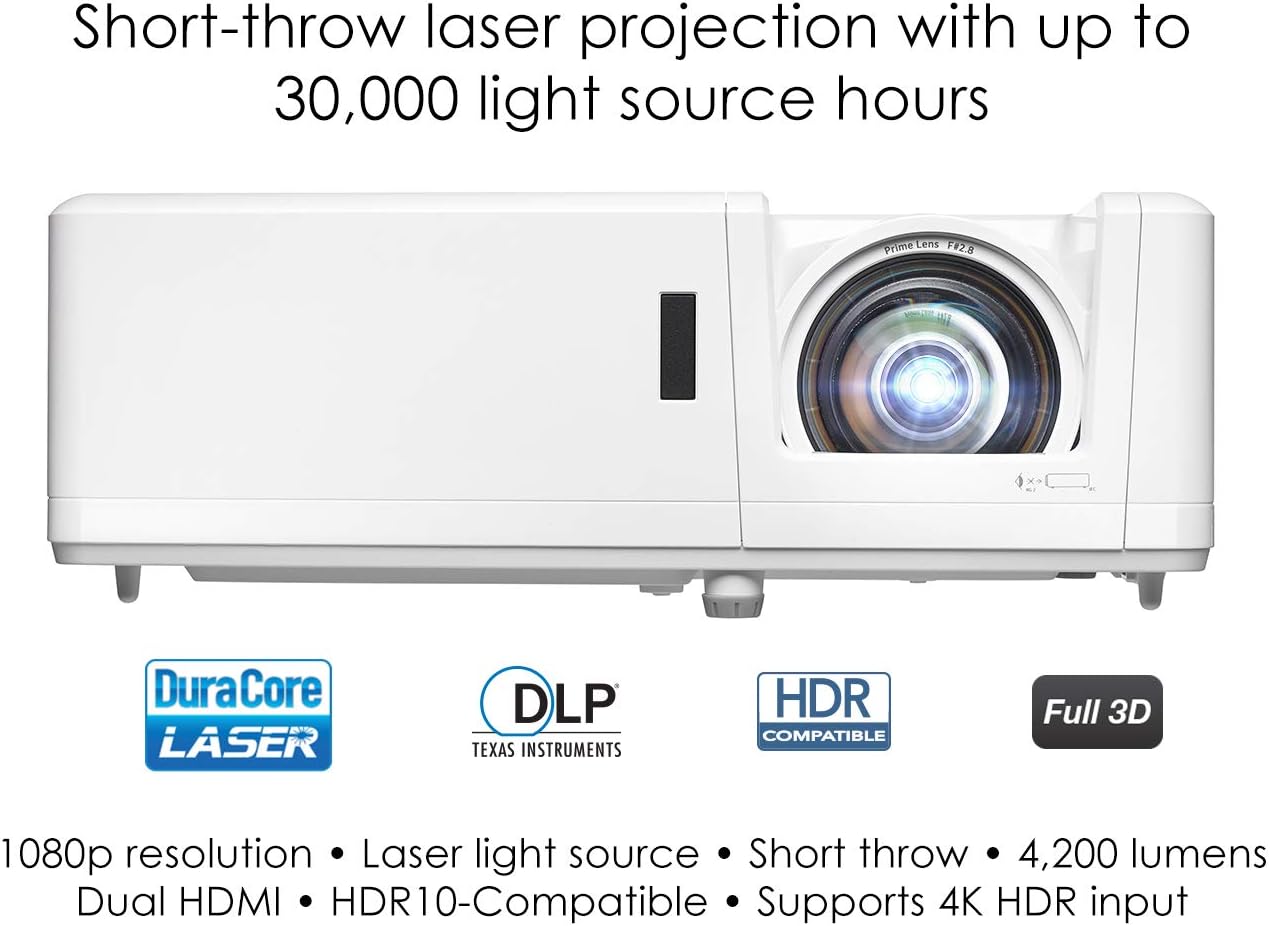 Optoma GT1090HDR Laser Projector | 4K HDR, Short Throw, 4200 Lumens, 30,000h Lamp-Free