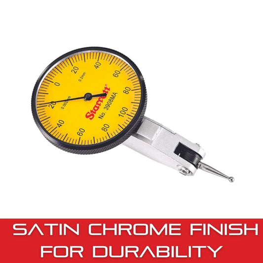 Starrett Dial Test Indicator | 40mm Yellow Dial Face, 0.2mm Range, 0-100-0 Dial, 0.002mm Graduation, Dovetail Mount (3908MA)