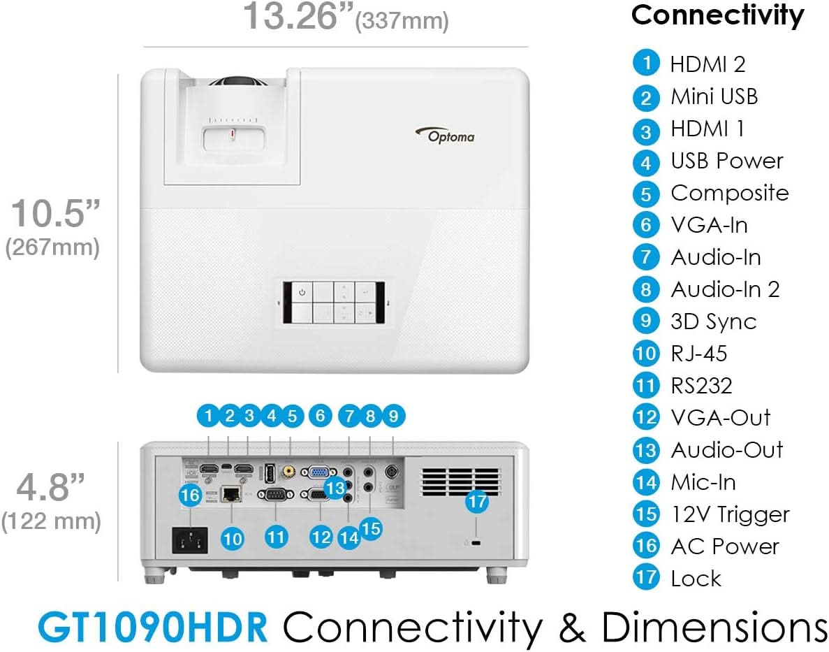 Optoma GT1090HDR Laser Projector | 4K HDR, Short Throw, 4200 Lumens, 30,000h Lamp-Free