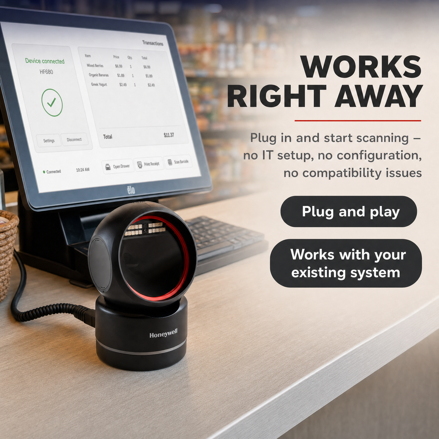 Honeywell HF680 Orbit 2D Hands-Free Presentation Scanner for Retail POS