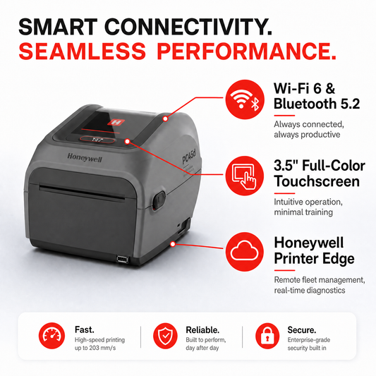 Honeywell PC45 Desktop Barcode Label Printer - 4-Inch Direct Thermal & Thermal Transfer, 203/300 DPI, Ethernet/Bluetooth/WLAN/NFC/RFID/Healthcare