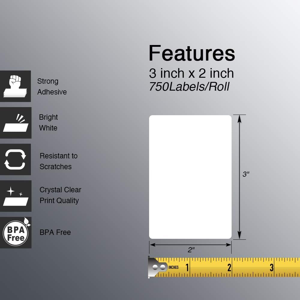 3" x 2" (76 mm x 51 mm) Thermal label | Multipurpose & Shipping Labels, Compatible with Zebra & Rollo Label Printer