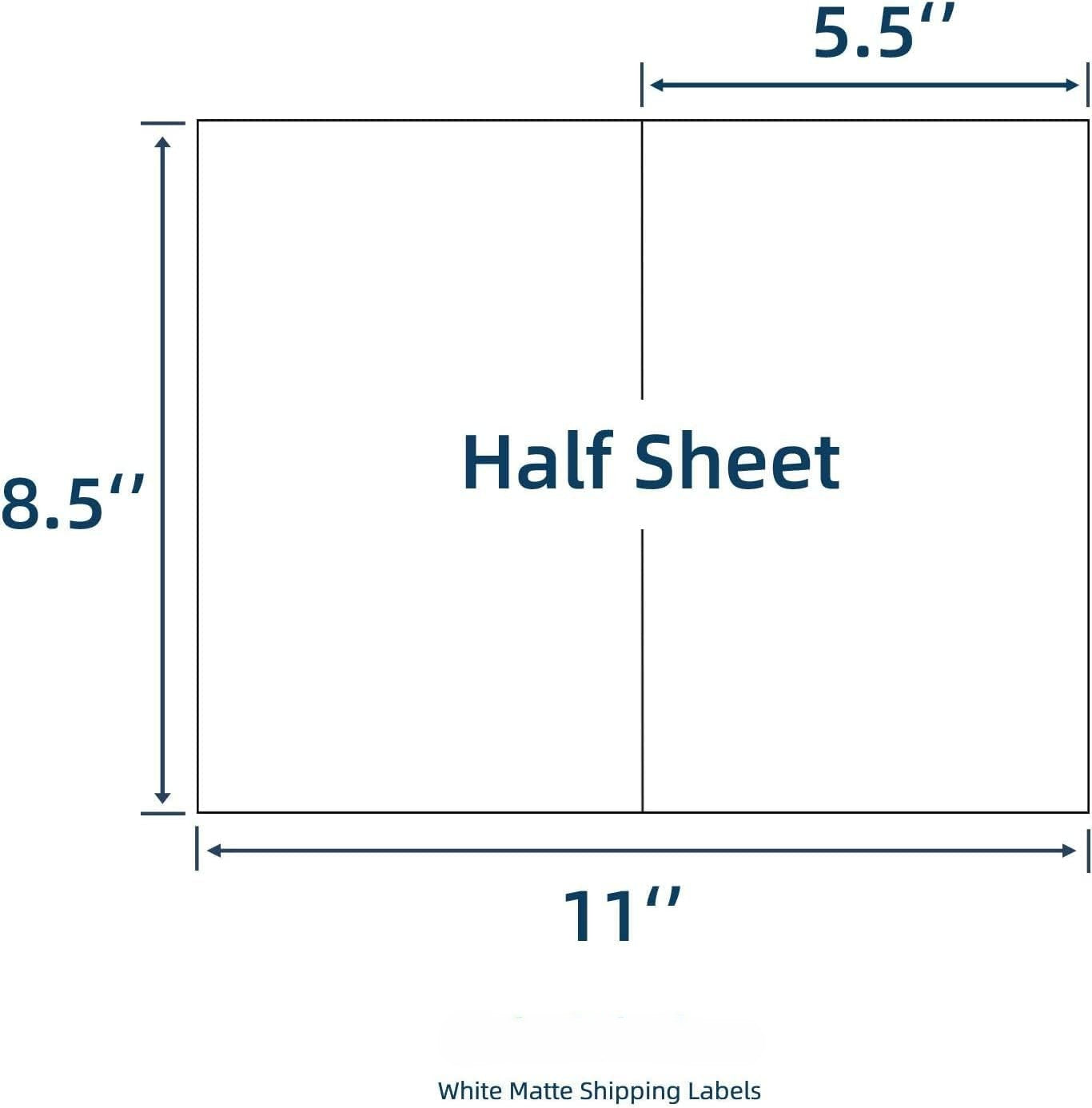 Laser and Inkjet Printer label 500 Sheets 1000 Labels Half Sheet Self Adhesive Shipping Labels for Laser & Inkjet Printers, 8.5" x 5.5" Shipping Mailing Labels, 2 per Page Shipping Labels, 5 1/2 x 8 1/2 Half Sheet Labels