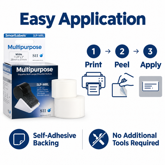 Seiko SLP-MRL (Pack of 5) Multipurpose Labels 1-1/8" x 2" for Smart Label Printers, 10 Rolls, 2,200 White Labels