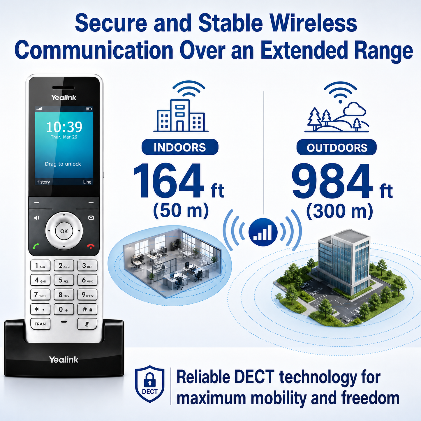 Yealink W76P DECT IP Phone System with Base Station and Handset for Multi-Line Business Communication