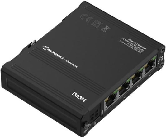 Teltonika TSW304 4-Port Gigabit Ethernet Switch for Industrial DIN Rail Applications