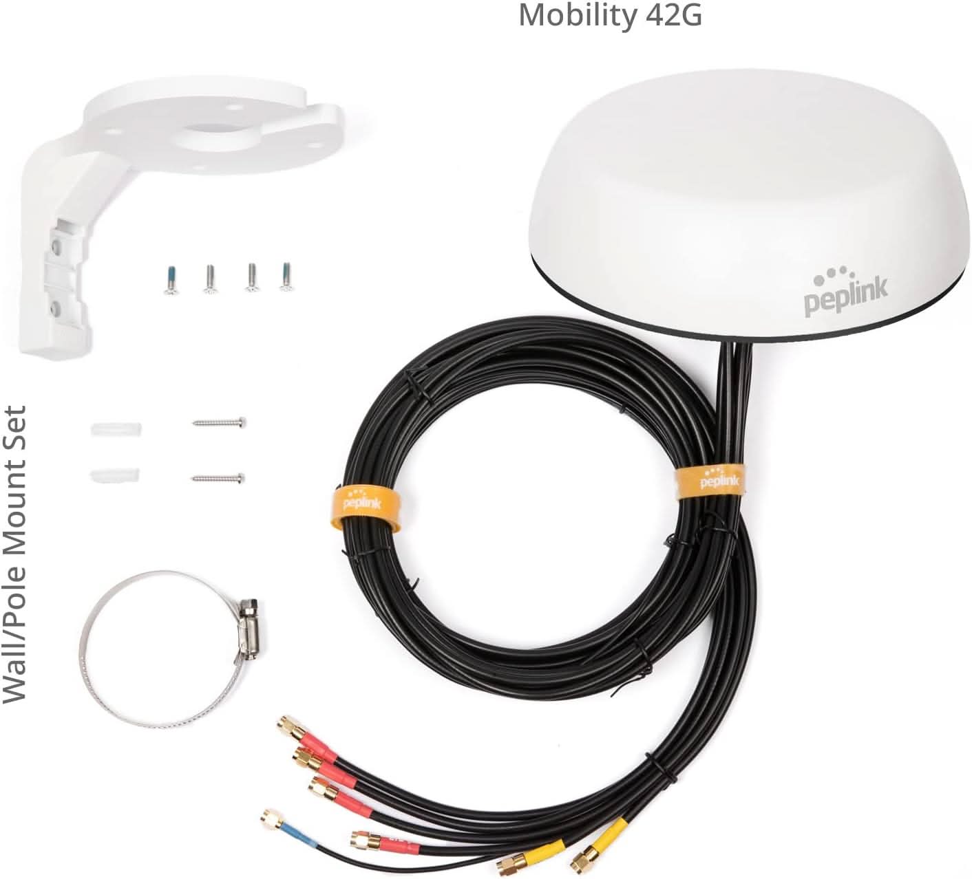 Peplink Mobility 42G Antenna | 5G/LTE Ready 2x2 MIMO Dual Band (2.4GHz & 5GHz), GPS Receiver, IP68, SMA, 16ft, White