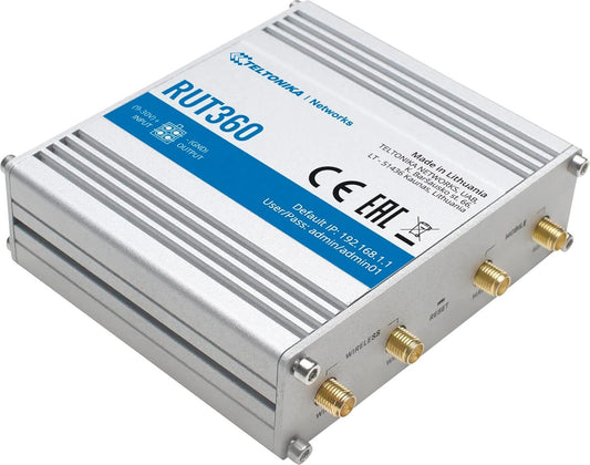 Teltonika RUT360 Industrial Cellular Router | 4G LTE Cat 6 up to 300 Mbps, Dual-Band Wi-Fi 2x2 MIMO, 1 WAN/LAN + 1 LAN 10/100 Mbps, Digital I/O