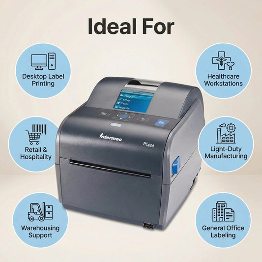 Honeywell PC43DA00100201 4 Inch Direct Thermal Desktop Printer - LCD Display, Real-Time Clock, USB Host Port, 203 DPI, Includes Americas Power Cord