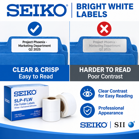 Seiko SLP-FLW (Pack of 5) White File Folder Labels for Document Organization and Filing Systems