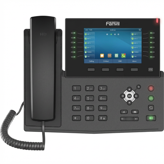 Fanvil X7C Enterprise VoIP Phone - 5-Inch 800x480 Color Touch Screen, 20 SIP Lines, 12 DSS Keys with LED, Up to 60 DSS Entries, Built-in Bluetooth, Wi-Fi via Dongle, Dual Gigabit, PoE, HD Audio, EHS Headset