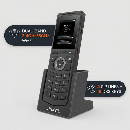 Fanvil W610W Portable Wi-Fi Phone - 2-Inch 240x320 Color Display, 4 SIP Lines, Dual-Band 2.4GHz/5GHz Wi-Fi, Bluetooth 5.0, 16 DSS Keys, 1900mAh Battery, HD Voice, Drop-Safe 1.8m, PTT Button, Black