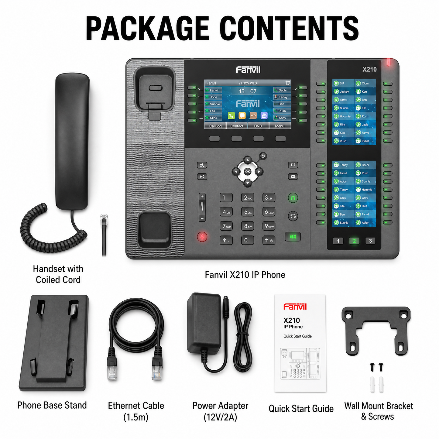 Fanvil X210 V2 Enterprise IP Phone with 2.4" Color Display and Dual Gigabit Ethernet Ports