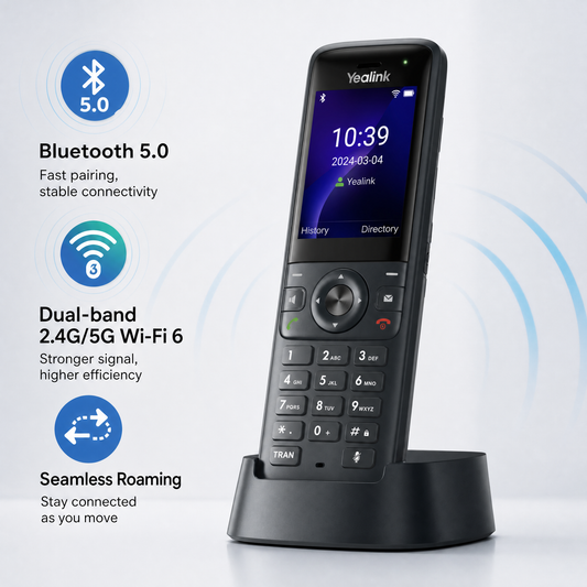 Yealink AX83H Enterprise Wi-Fi 6 IP Handset with Dual-Band Wireless, 5-Party Conference, and Seamless Roaming