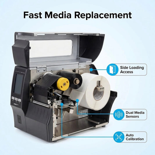 Zebra ZT41143-T010000Z ZT411 Industrial Label Printer - Thermal Transfer, 4-Inch Print Width, 300 dpi, Serial, USB, 10/100 Ethernet, Bluetooth 4.1/MFi, USB Host, US Cord
