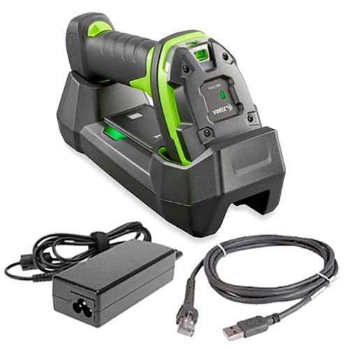 Zebra DS3678 Industrial Barcode Scanner Kit | Cordless, FIPS, Includes Scanner, 7ft USB Cable, Cradle (Line Cord Required), Vibration Motor, Green