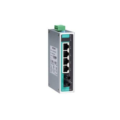 Moxa EDS-205A-M-ST Unmanaged Ethernet Switch | (4) 10/100BaseTX, (1) 100BaseFX ST Multi-Mode, -10 to 60°C