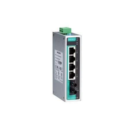 MOXA EDS-205A-M-ST Unmanaged Ethernet Switch with 4 x 10/100BaseTX Ports, and 1 x 100BaseFX Multi-Mode Port with ST Connector, -10 to 60C Operating Temp.