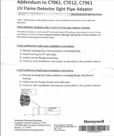 Honeywell C7061A1053 Dynamic Self-Check Ultraviolet Flame Detector | Replacement for C7061A1012