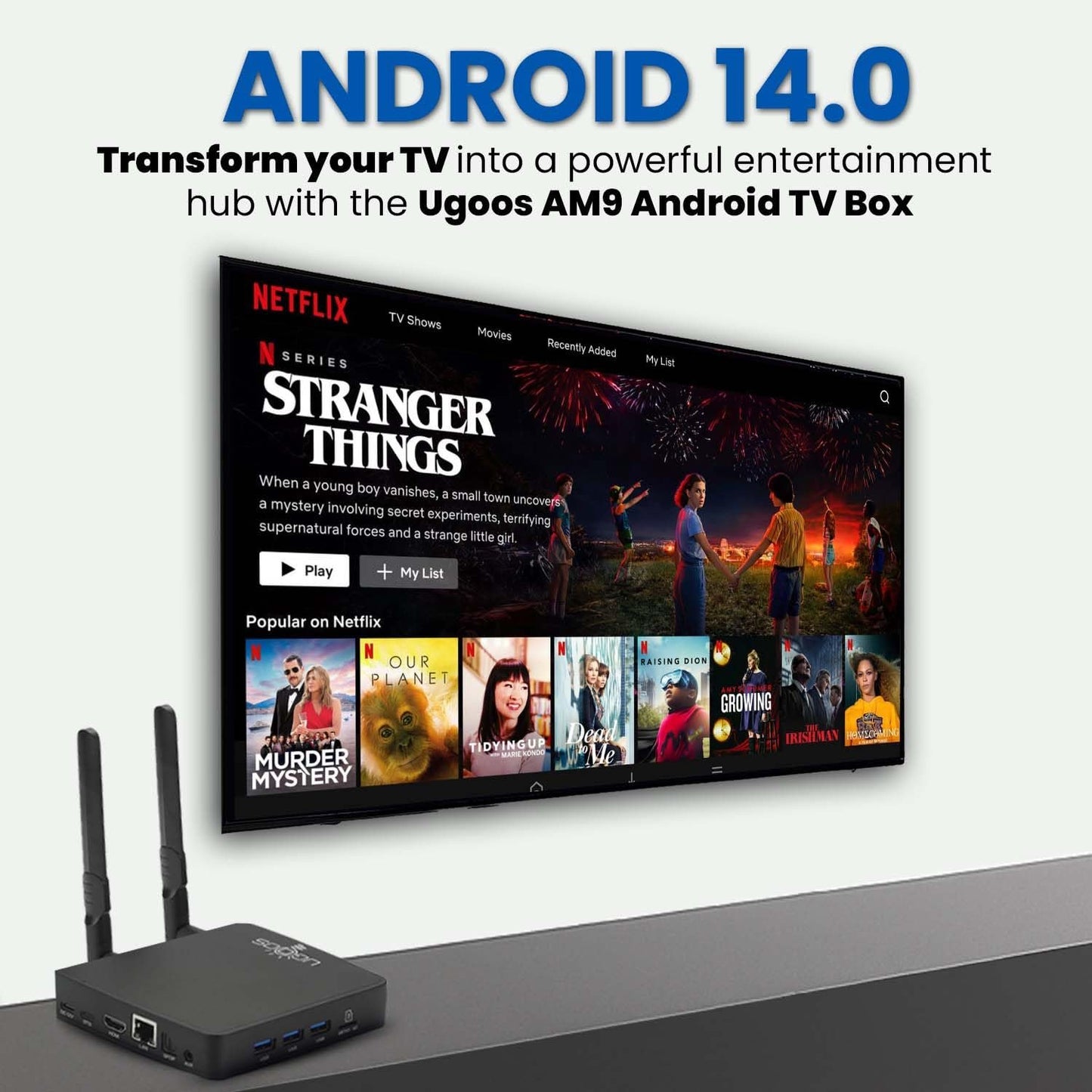 UGOOS AM9 64-Bit Android TV Box, 4K HDR TV Streaming Box with Bluetooth Remote, Amlogic S905X5 Quad-Core, 4 GB RAM, 64 GB Storage, Wi-Fi 6,Streaming Media Player Bluetooth 5.2, HDMI 2.1 Sources