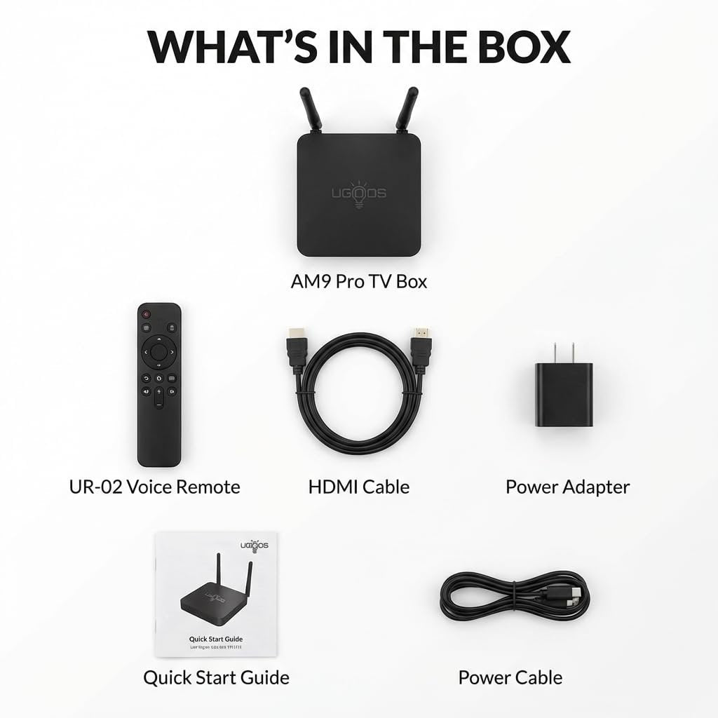 Ugoos AM9 Pro Android 14 TV Box, 4K 120fps, Dolby Vision HDR, 4GB LPDDR5 RAM 64GB, Wi-Fi
6, AI Super Resolution, HDMI 2.1b, 3 USB 3.0, Gigabit Ethernet, Bluetooth 5.3, Amlogic S905X5-J