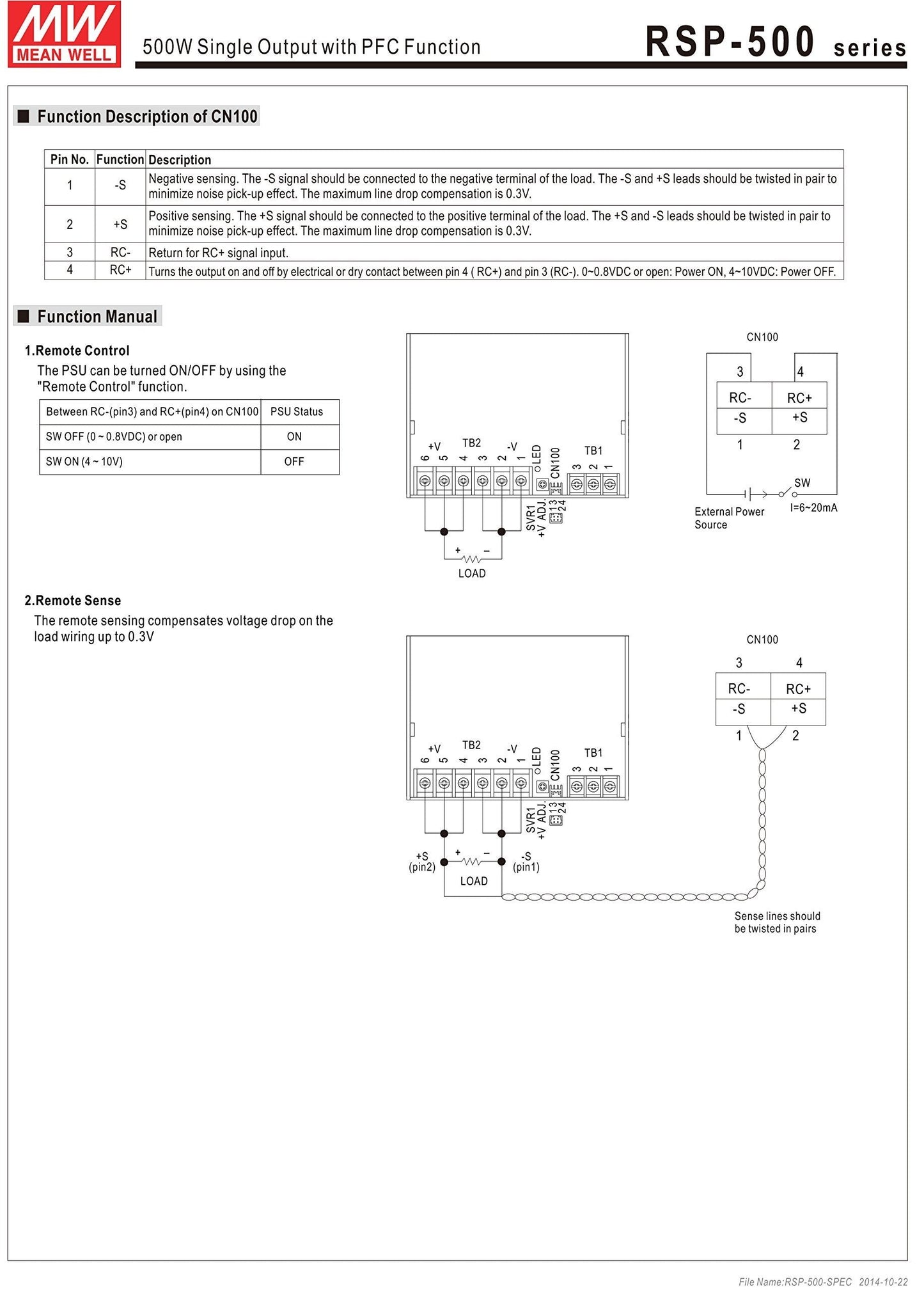 MEAN WELL RSP-500-48 AC to DC Switching Enclosed Power Supply Single Output with PFC Function 48V 10.5A 504W
