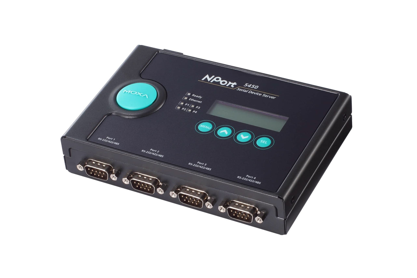 MOXA NPort 5450 w/Adapter - 4 Ports Device Server, 10/100 Ethernet, RS-232/422/485, DB-9, 15KV ESD, 110V Adapter Included