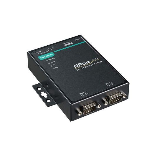 MOXA NPort 5210A Serial Device Server | 2-Port RS-232, 10/100M Ethernet, DB9 Male, 15kV ESD, 12–48VDC, 0–60°C