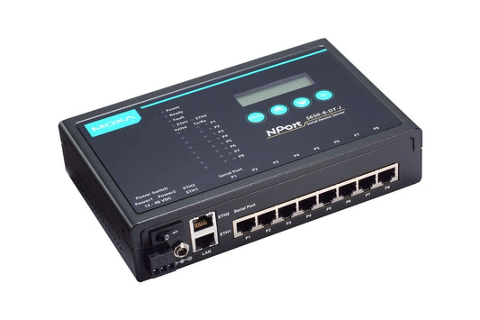 MOXA NPort 5650-8-DT-J Serial Device Server | 8-Port RS-232/422/485, 10/100 Ethernet, RJ45 8-Pin, 15kV ESD, 12–48VDC, 110V PSU
