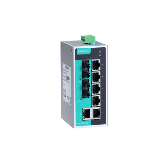 Moxa EDS-208A-MM-ST Unmanaged Ethernet Switch | (6) 10/100BaseTX, (2) 100BaseFX ST Multi-Mode, -10 to 60°C