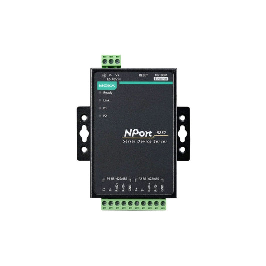 MOXA NPort 5232 Serial Device Server | 2-Port RS-422/485, 10/100 Ethernet, Terminal Block, 15kV ESD, 12–30VDC, 0 to 55°C (Adapter)