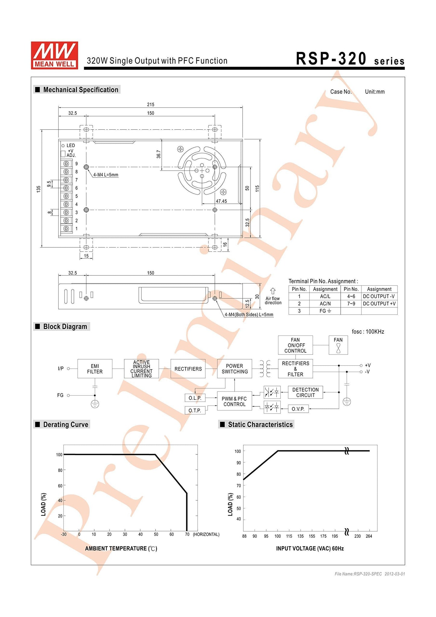 MW Mean Well RSP-320-24 24V 13.4A 321.6W Single Output with PFC Function Power Supply