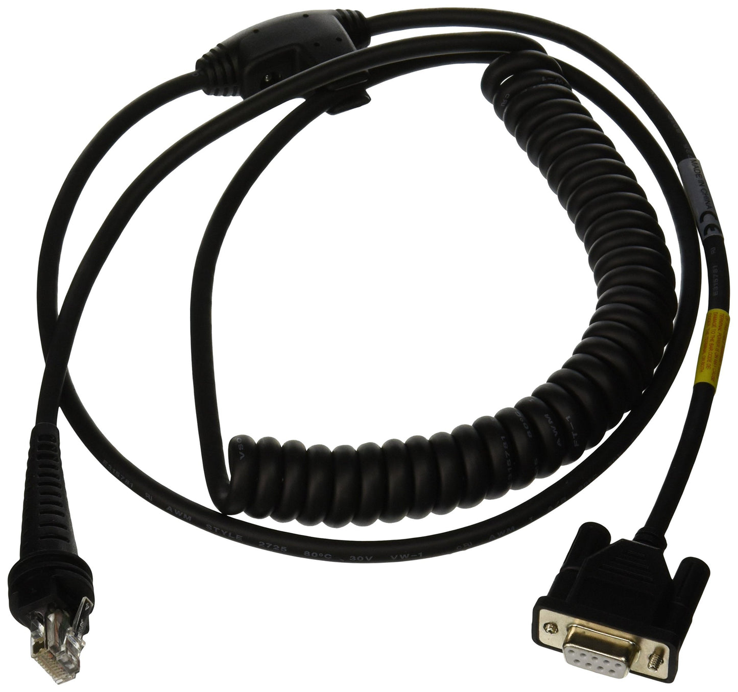 Honeywell RS-232 coiled cable with DB9 connector and RJ45 modular plug
