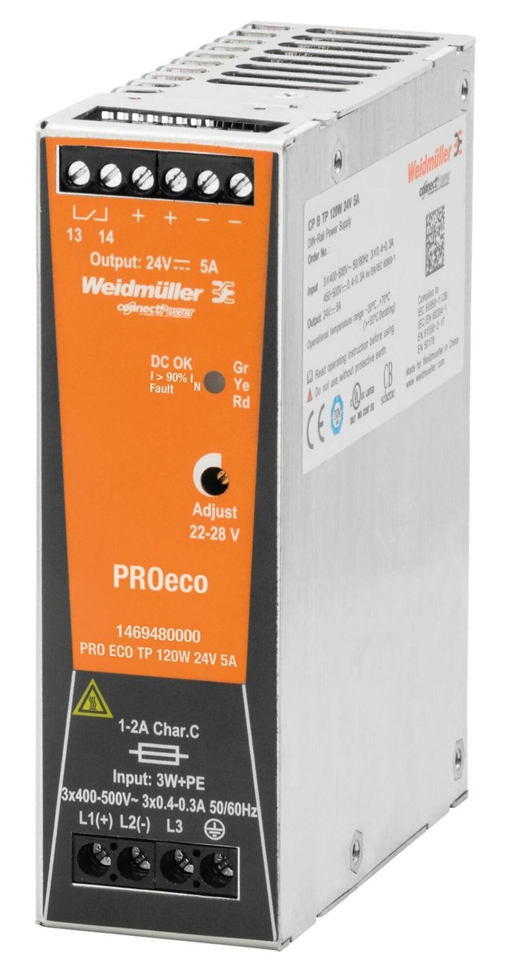 WEIDMULLER 1469480000 AC/DC CONVERTER, 120W, 24V, 5A