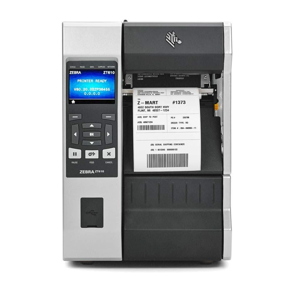Zebra ZT610 Industrial Label Printer | 4" Thermal Transfer, 600 DPI, USB, Serial, Gigabit Ethernet, Bluetooth 4.0, USB Host, Tear, Color Touchscreen