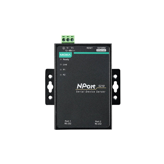 MOXA NPort 5210 Serial Device Server | 2-Port RS-232, 10/100M Ethernet, RJ45 8-Pin, 15kV ESD, 110V/230V (Adapter)