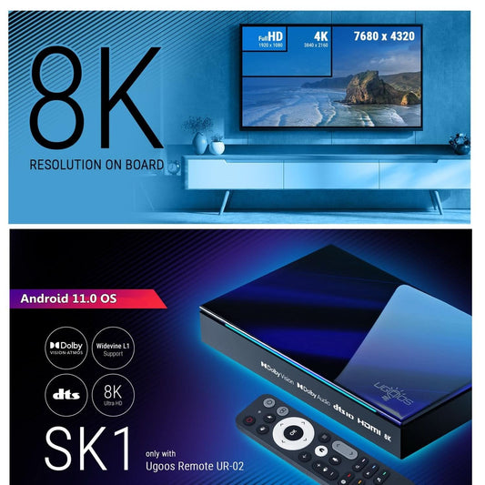 Ugoos SK1 8K UHD TV Box Amlogic S928X-K Android 11.0 LPDDR4 8GB RAM 128GB ROM WiFi6 1000M BT5.2 USB3.0 Support AV1 H.265 8K 60fps VP9 HDR Box, Navy Blue