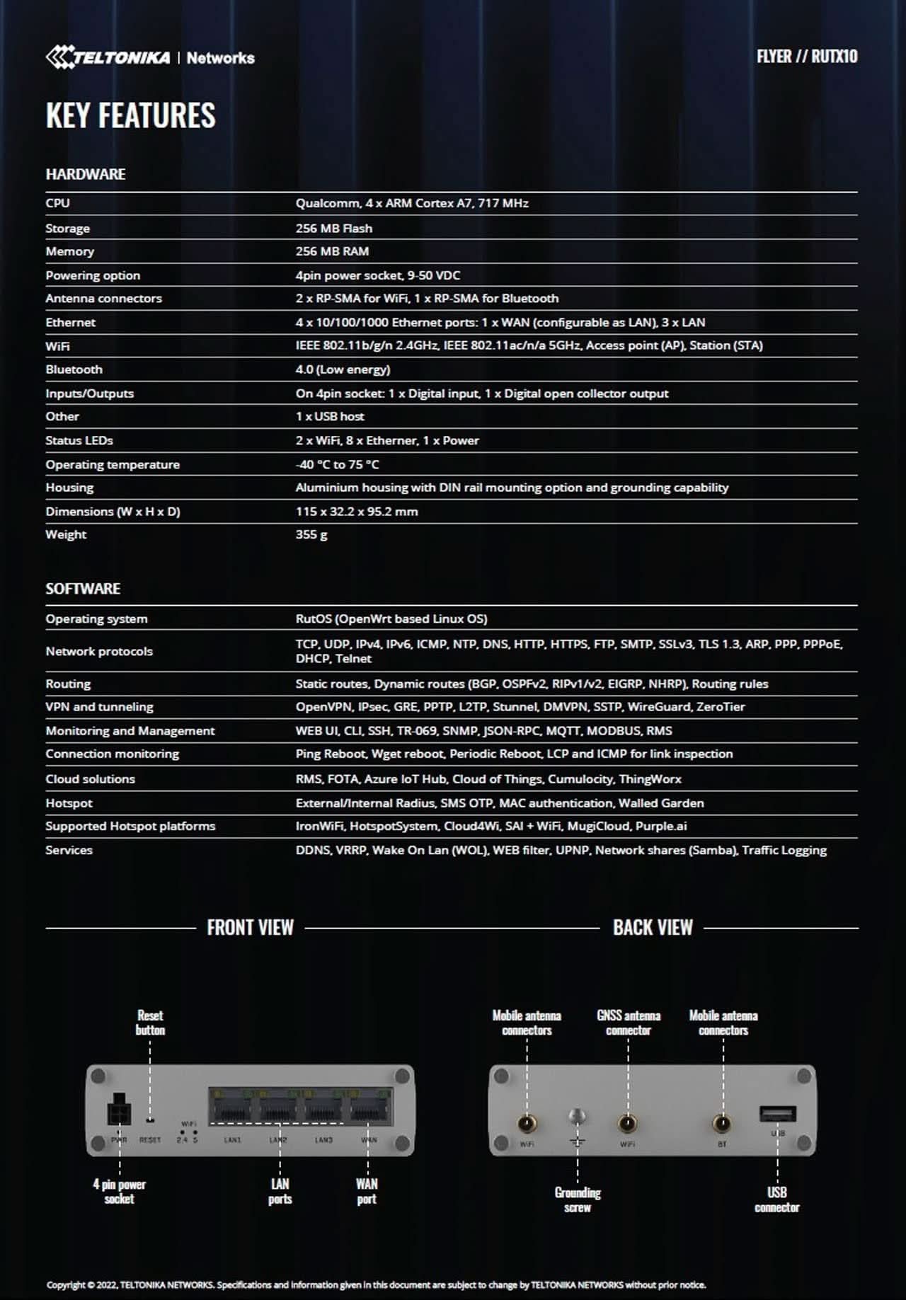 Teltonika RUTX10000200 - RUTX10 Professional Wireless Router |4 x Gigabit Ethernet Ports, Remote Management