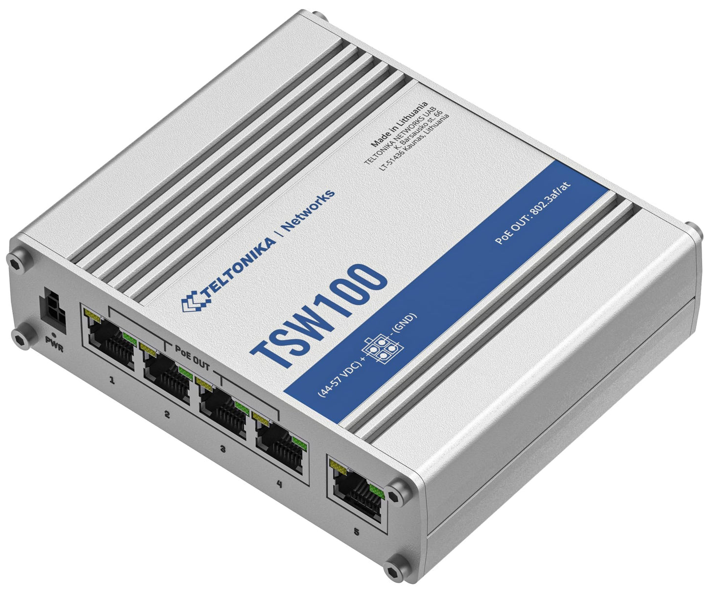 Teltonika TSW100 PoE Switch| 4×PoE Ports, Unmanaged Industrial Network Switch