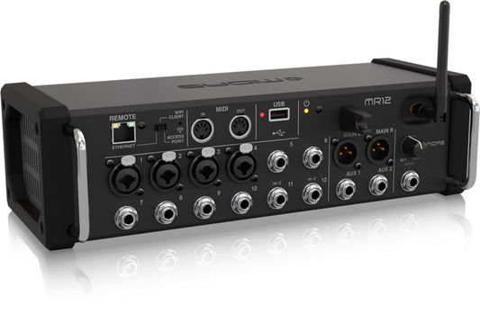 Midas MR12 12-Input Digital Mixer for iPad/Android Tablets with 4 Midas PRO Preamps, 8 Line Inputs, Integrated Wifi Module and USB Stereo Recorder