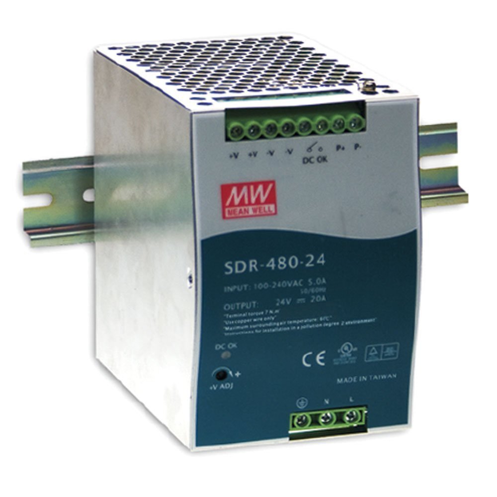 MEAN WELL SDR-480-24 24V 20 Amp 480W AC to DC DIN-Rail Power Supply