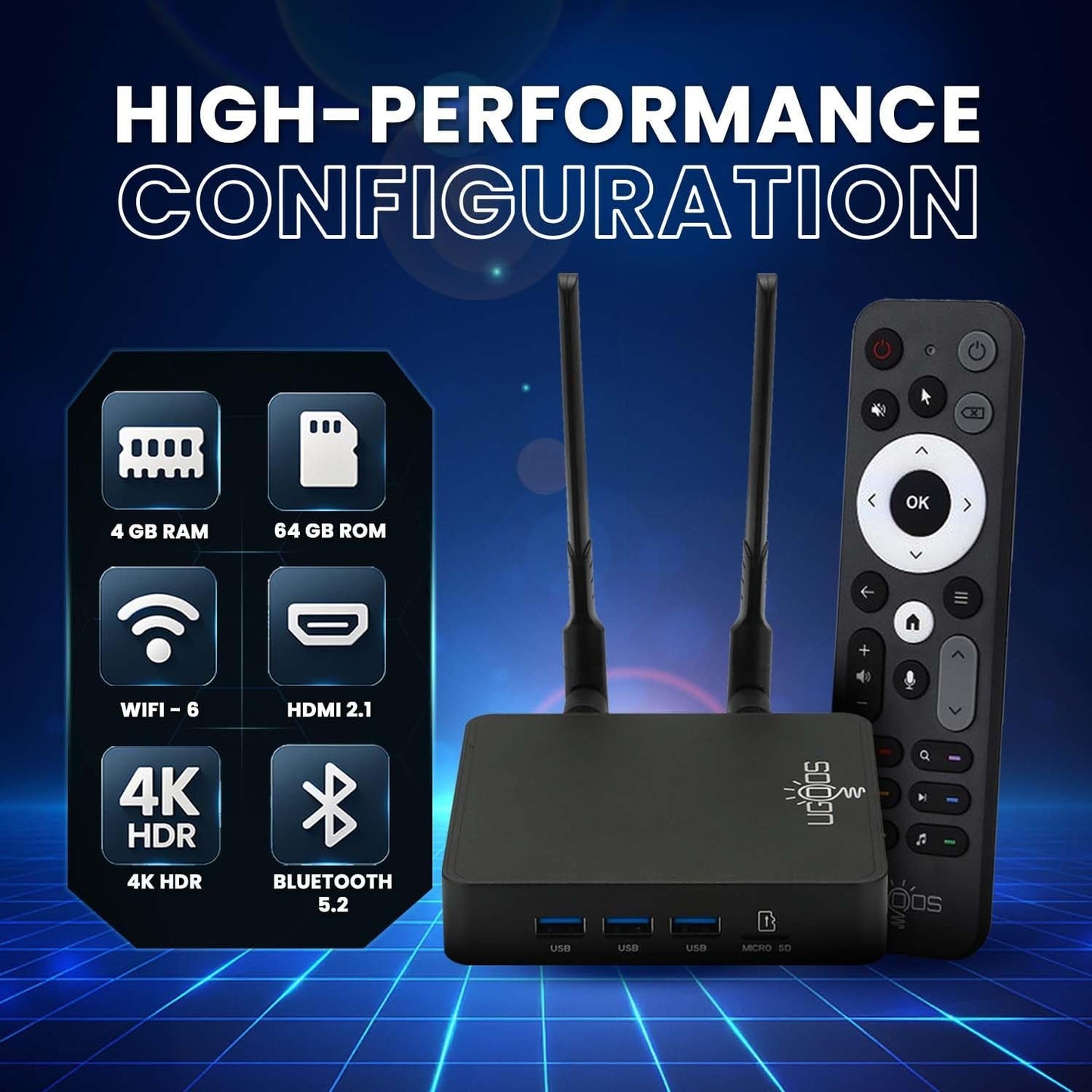 UGOOS AM9 64-Bit Android TV Box, 4K HDR TV Streaming Box with Bluetooth Remote, Amlogic S905X5 Quad-Core, 4 GB RAM, 64 GB Storage, Wi-Fi 6,Streaming Media Player Bluetooth 5.2, HDMI 2.1 Sources