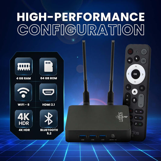 Ugoos AM9 Android TV Box | 64-Bit, 4K HDR Streaming, Amlogic S905X5 Quad-Core, 4GB RAM, 64GB Storage, WiFi 6, Bluetooth 5.2, HDMI 2.1, With Remote