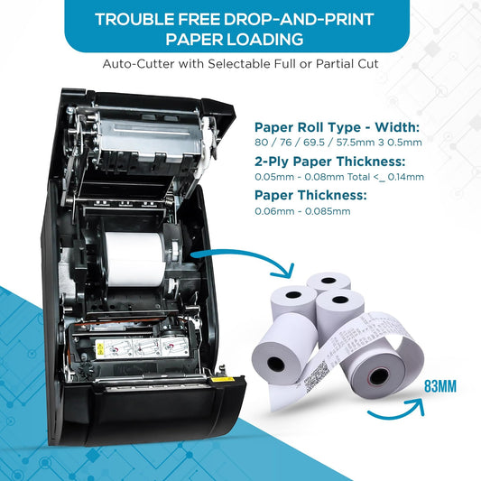 SNBC 132081 Model BTP-M300A Impact Receipt Printer, Black; with Internal Power Supply (Compatible with Popular POS Software Applications) (USB, WiFi)