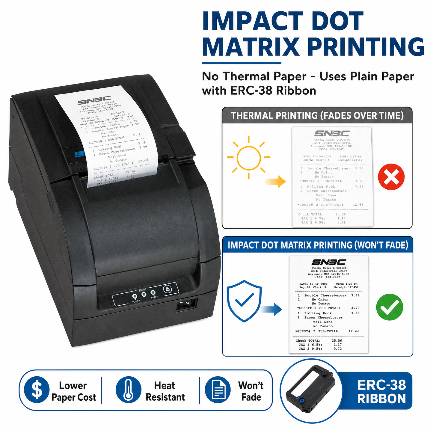 SNBC M300 9-Pin Impact Receipt Printer with Auto-Cutter for POS & Kitchen Applications