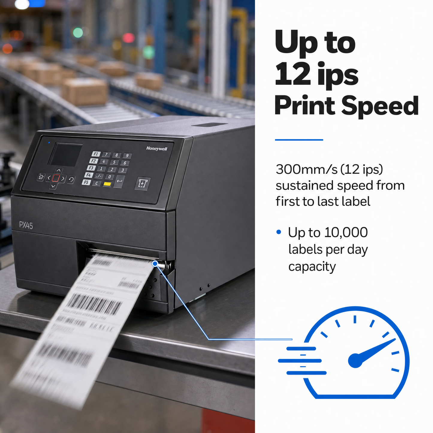 Honeywell PX45 Industrial Label Printer - 4-Inch Thermal Transfer, 12 IPS, 203/300/406 DPI