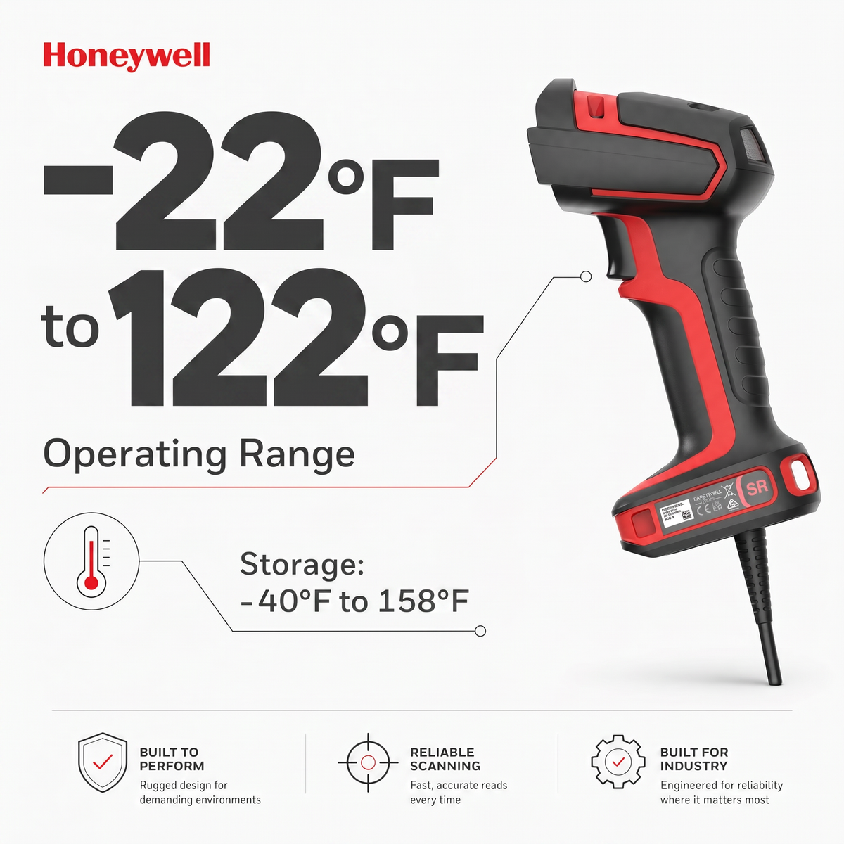Honeywell Granit 2100i barcode scanner with -22°F to 122°F operating range