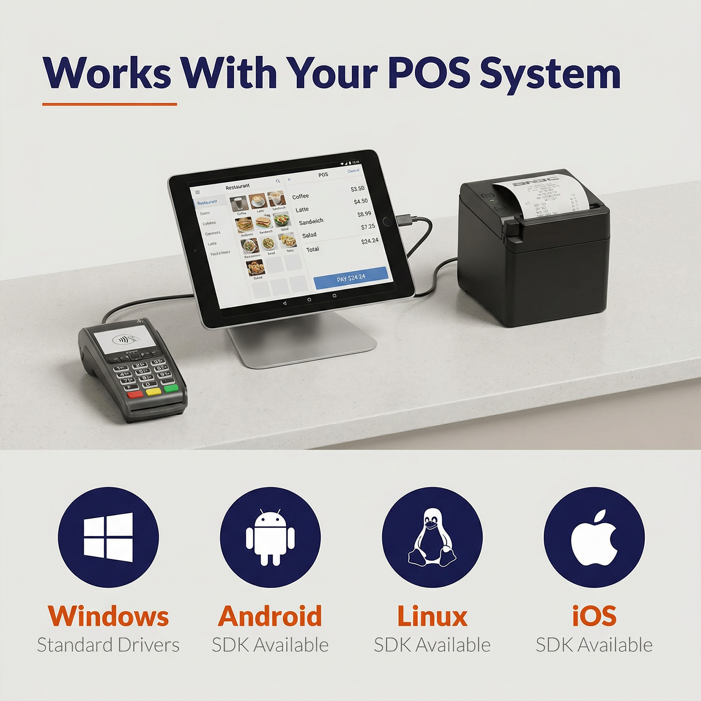 SNBC S80 80mm Thermal Receipt Printer with Triple Interface for Retail and Restaurant POS Systems