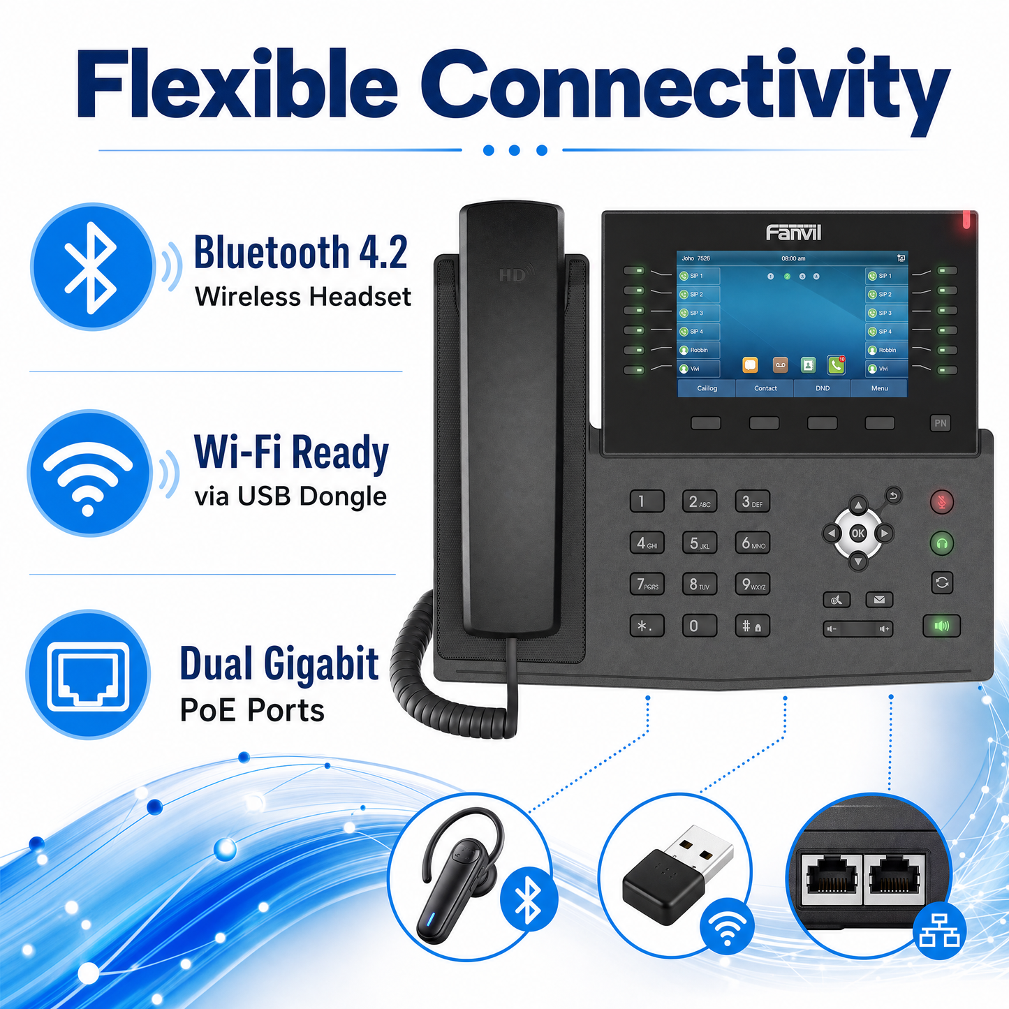 Fanvil X7C Enterprise IP Phone with 5-Inch Color Display, 20 SIP Lines and 60 DSS Keys